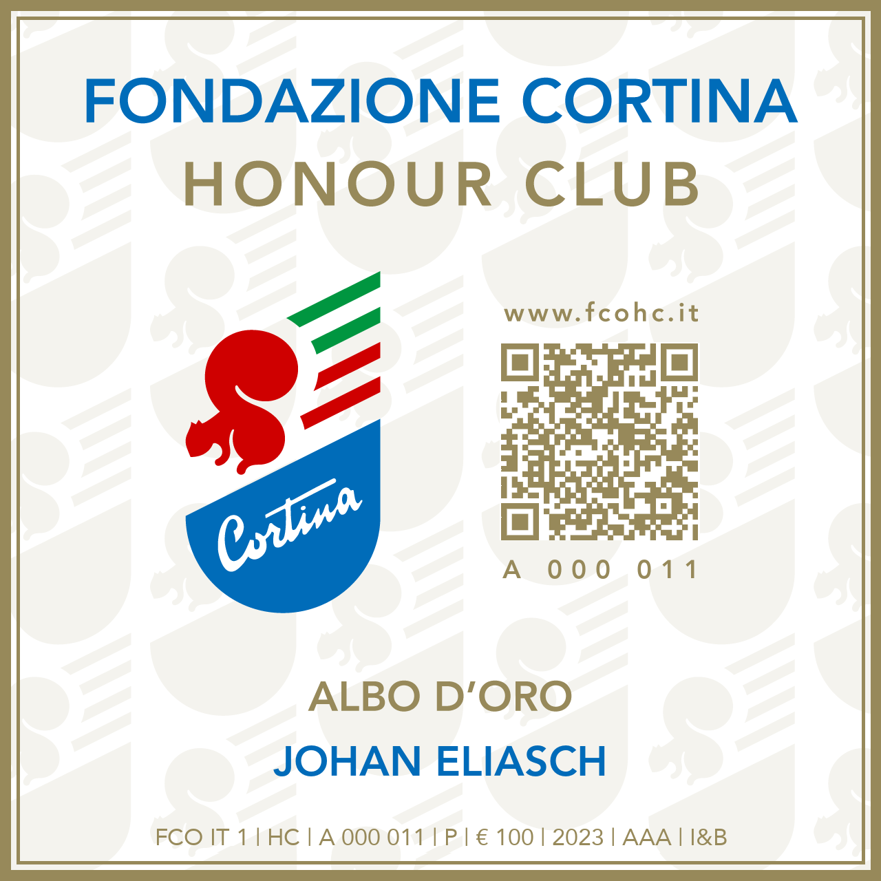 Fondazione Cortina Honour Club - Token Id A 000 011 - JOHAN ELIASCH